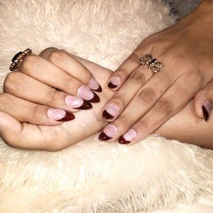 Burgundy Tip Acrylic Nails