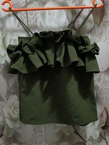 Olive Green Ruffle Top