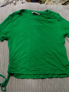 Green Casual Tee With Lace