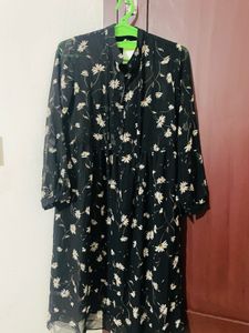Beautiful Black Florel Below Knee Length Kurti