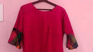 Pink Kurti with Colorful Sleeves