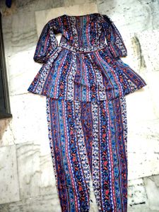 Boho Print Peplum Top & Pants Set