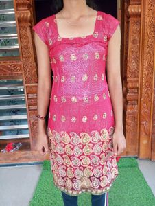 Red Embroidered Kurta