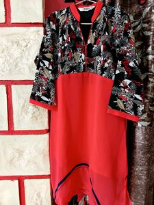 Floral Print Red Tunic Top