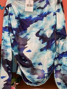 Streetstyle Blue Patterned Long Sleeve New Top