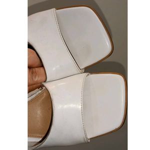 H&amp;M White Wedge Heel Mules