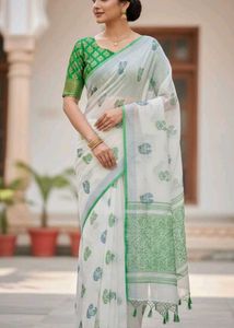 Elegant Printed white saree