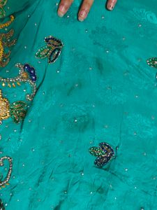 Elegant Blue &amp; Green Saree need dry clean