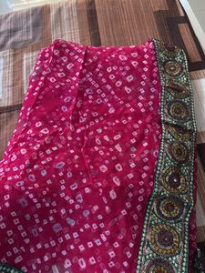 Pink Bandhani Saree with Border Of Sequence Work