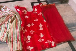 Beautiful Satan Silk Suit For Women  Full Patiyala Salwar(   With  Net  Dupatta  )Nice Muri  Colour  Maroon  ---1-2-time.use   (Marjan Given)