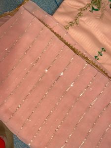 Peach Punjabi Suit febric With Heavy Dupatta