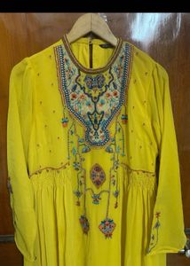 Elegant Yellow Embroidered Maxi Dress