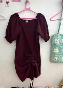 Selvia Maroon Bodycon Dress | Size Xl