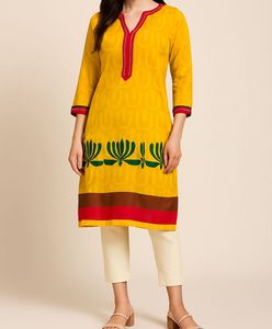 Yellow Printed Kurta