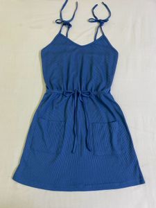 Korean Cute Stretchy  Blue Sundress Bust 36