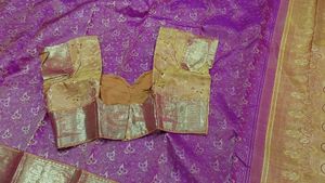 Pink &amp; Gold Saree With Stitched Blouse