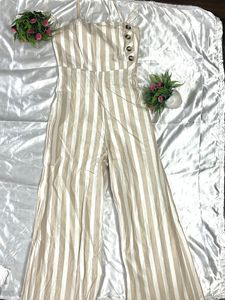 Striped Button-Down Jumpsuit