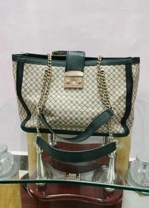 Patterned Shoulder Bag with Chain Detail