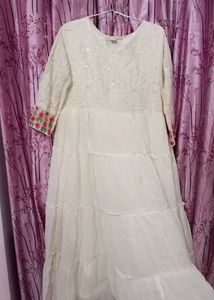 White Chikankari Frock Kurta