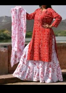 Red &amp; White Ethnic Print Dress