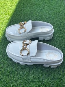 White Patent Leather Platform Mules