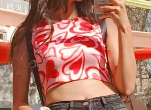 Pink Heart Print Tank Top