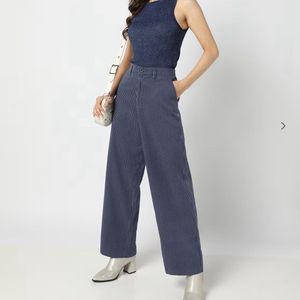 Striped Straight Fit Flat-Front Trousers