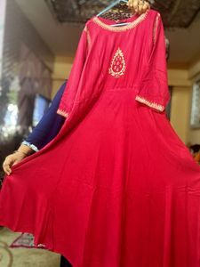 A-line Full Flair Flowy Maroon Embroidered gown