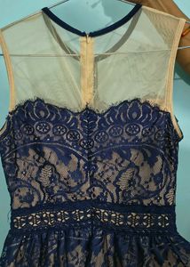 Stylish Lace Overlay Dress – Blue &amp; Nude