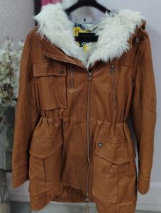 Tankus Leather Parka with Fur Hood