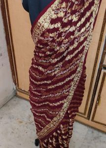 Elegant Maroon &amp; Gold Saree 😍