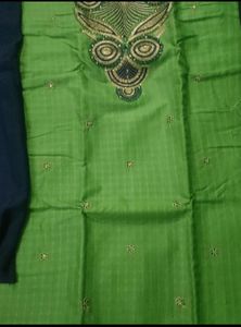 Green and Blue Embroidered Dress Material