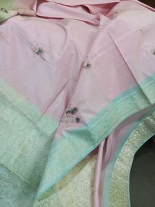 PINK Saree With sea Green Border