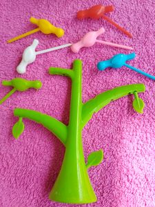 Plastic Bird Fruit/Meat Fork Set Of 6 With Stand