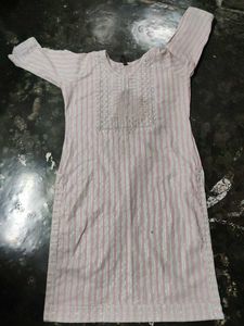 white pink embroidery kurti