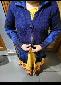Stylish Blue Knitted Cardigan long coat jacket