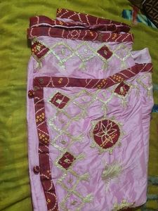 Crape Pink Bandhani Saree