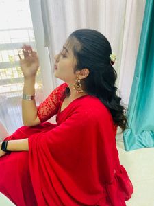 Elegant Red Saree With Stitched Blouse ( Padded)