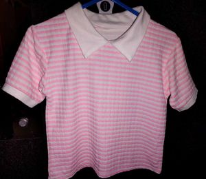 Pink Striped Collared Top