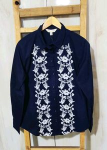 Floral Embroidered black Cotton Shirt size-40
