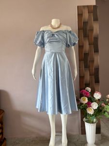 Pastel Blue Satin Midi Gown