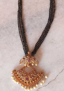Black Bead Mangalsutra With Locket And Earrings