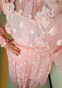 Pink Floral Mesh Dress
