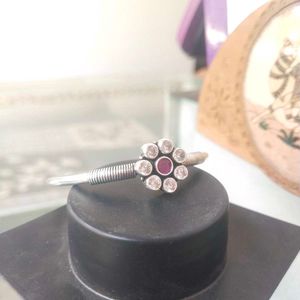 925 Silver Oxidised Pink And White Stone Open Kada