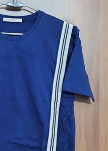 Blue Cotton Top With Small Frill On The Side