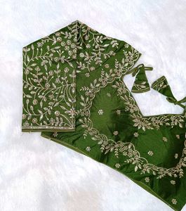 Olive Green Embroidered Full Sleeves Blouse
