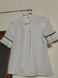 Elegant White Tie-Neck Blouse