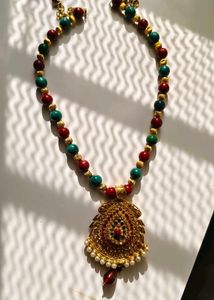 Beaded Necklace with Gold Pendant