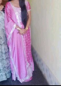 Pink Embroidered Kurta Set Sleeves Available