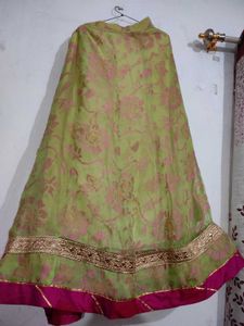 Elegant Green & Pink Floral Lehenga Skirt